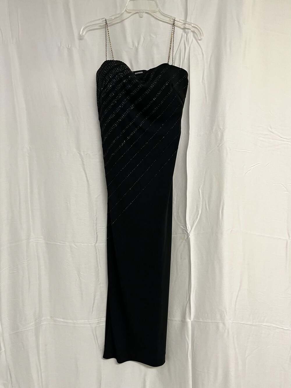 Express Black Strapless Beaded Column Dress with Rhinestone Straps
